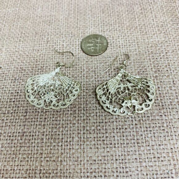 Jewelry - Sterling Silver Etched Fan Earrings